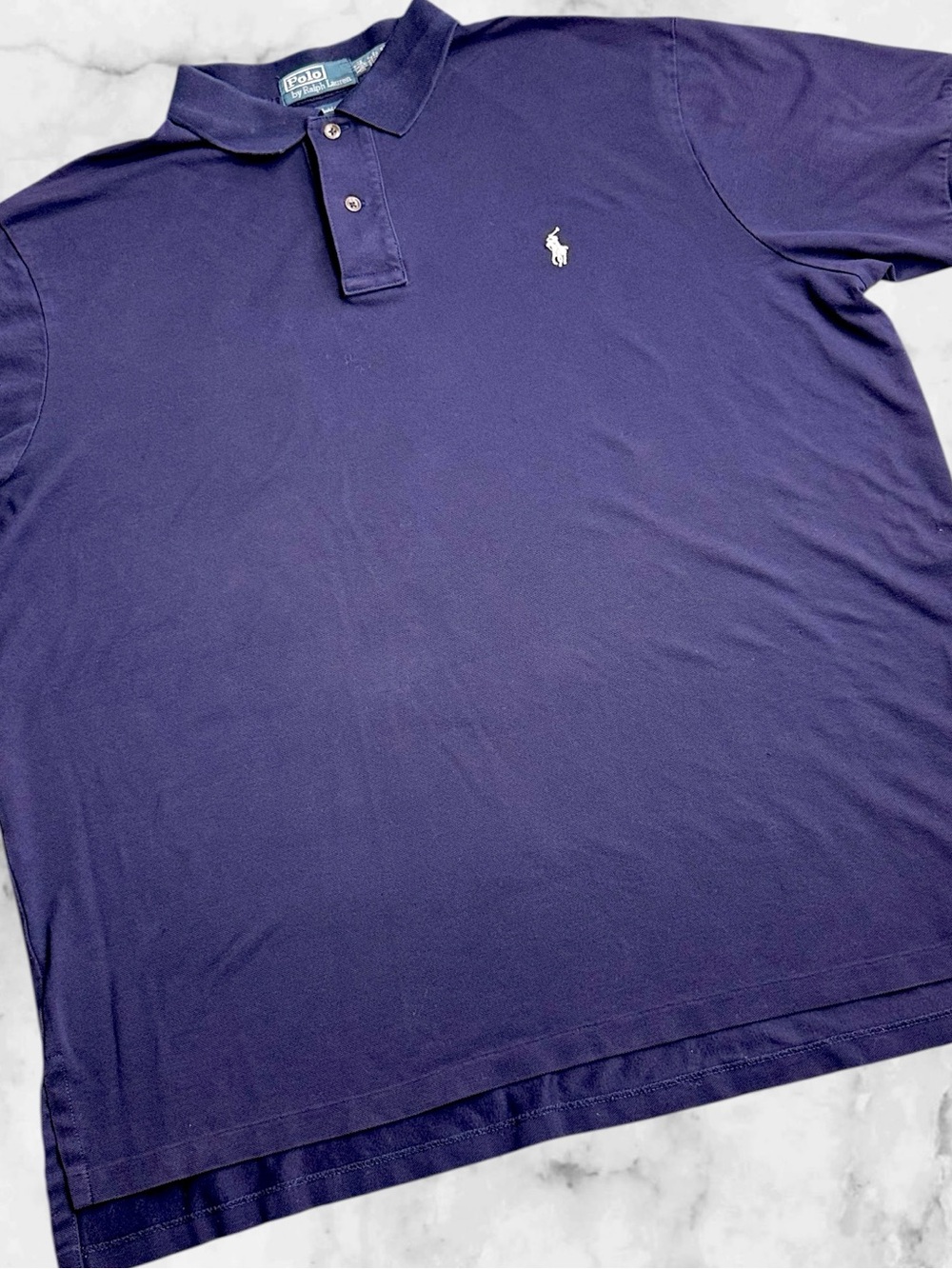 Polo Ralph Lauren Mens XXL Navy Blue Pony Stretch Mesh Cotton Polo Shirt Classic